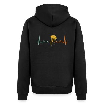 Herzschlaglinie Mit Qualle - Unisex Premium Bio Zip Hoodie - Schwarz - Hinten - Nico (187cm)