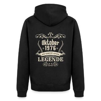 Oktober 1976 - Die Geburt einer Legende - Unisex Premium Bio Zip Hoodie - Schwarz - Hinten - Nico (187cm)