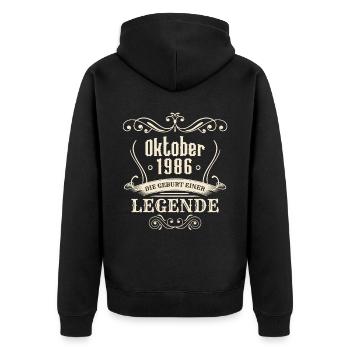Oktober 1986 - Die Geburt einer Legende - Unisex Premium Bio Zip Hoodie - Schwarz - Hinten - Nico (187cm)