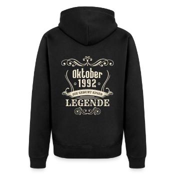 Oktober 1992 - Die Geburt einer Legende - Unisex Premium Bio Zip Hoodie - Schwarz - Hinten - Nico (187cm)