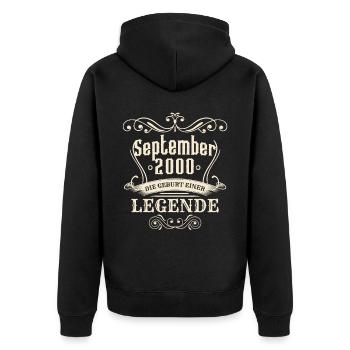 September 2000 - Die Geburt einer Legende - Unisex Premium Bio Zip Hoodie - Schwarz - Hinten - Nico (187cm)