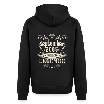 September 2005 - Die Geburt einer Legende - Unisex Premium Bio Zip Hoodie - Schwarz - Hinten - Nico (187cm)