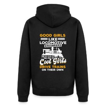 Les filles aiment les conducteurs de locomotive - Veste à capuche bio Premium Unisexe - noir - Dos - Nico (187cm)