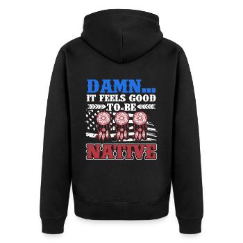 Amerikanische US Flagge Patriotische Ureinwohner A - Unisex Premium Bio Zip Hoodie - Schwarz - Hinten - Nico (187cm)