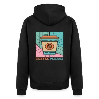 Kaffee bitte Zitate für Kaffee - Unisex Premium Bio Zip Hoodie - Schwarz - Hinten - Nico (187cm)