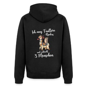 Ich mag Faultiere, Alpakas & vielleicht 3 Menschen - Unisex Premium Bio Zip Hoodie - Schwarz - Hinten - Nico (187cm)