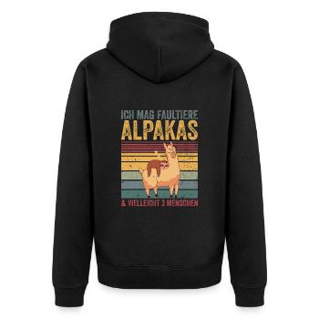 Ich mag Faultiere, Alpakas & vielleicht 3 Menschen - Unisex Premium Bio Zip Hoodie - Schwarz - Hinten - Nico (187cm)