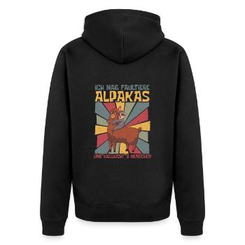 Ich mag Faultiere, Alpakas & vielleicht 3 Menschen - Unisex Premium Bio Zip Hoodie - Schwarz - Hinten - Nico (187cm)