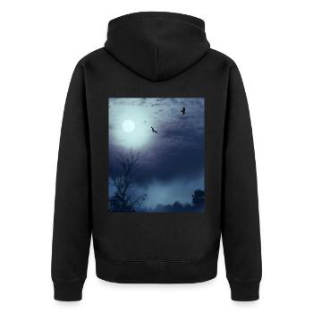 Neblige Naturlandschaft Vollmond Und Fledermäuse - Unisex Premium Bio Zip Hoodie - Schwarz - Hinten - Nico (187cm)
