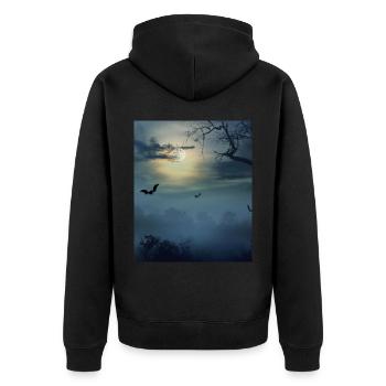 Goth Ästhetik Vollmond Und Fledermäuse - Unisex Premium Bio Zip Hoodie - Schwarz - Hinten - Nico (187cm)