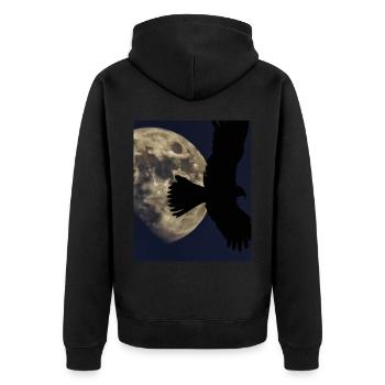 Nachthimmel Mit Vollmond Schatten Eines Raubvogels - Unisex Premium Bio Zip Hoodie - Schwarz - Hinten - Nico (187cm)
