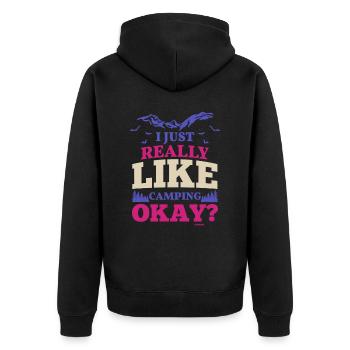 I just like camping - Unisex Premium Organic Zip Hoodie - black - Back - Nico (187cm)