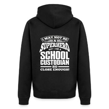 School Janitor Superhero - Unisex Premium Organic Zip Hoodie - black - Back - Nico (187cm)