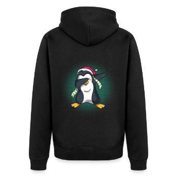 Dabbing Pinguin Weihnachten Schlafshirt Geschenk - Unisex Premium Bio Zip Hoodie - Schwarz - Hinten - Nico (187cm)