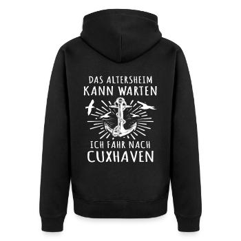 Cuxhaven - Unisex Premium Bio Zip Hoodie - Schwarz - Hinten - Nico (187cm)