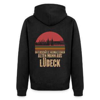 Lübeck Lübecker - Unisex Premium Bio Zip Hoodie - Schwarz - Hinten - Nico (187cm)
