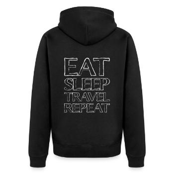 Eating Sleep Travel - Unisex Premium Organic Zip Hoodie - black - Back - Nico (187cm)