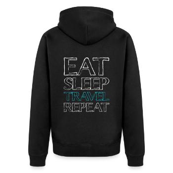 Eating Sleep Travel - Unisex Premium Organic Zip Hoodie - black - Back - Nico (187cm)