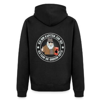 ICH BIN KAPITÄN ZUR SEE ICH FAHR DIE GROßEN PÖTTE - Unisex Premium Bio Zip Hoodie - Schwarz - Hinten - Nico (187cm)