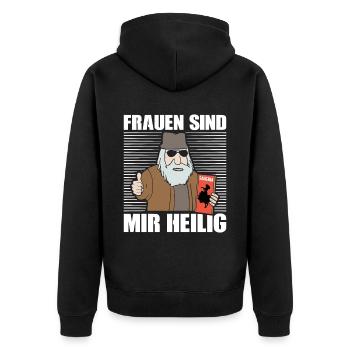 FRAUEN SIND MIR HEILIG Harald Krull - Unisex Premium Bio Zip Hoodie - Schwarz - Hinten - Nico (187cm)