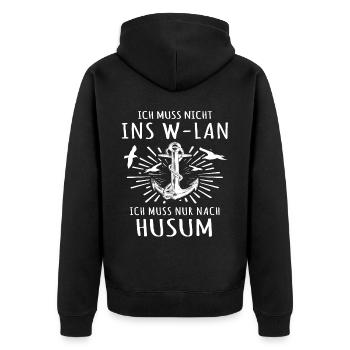 Husum Nordsee - Unisex Premium Bio Zip Hoodie - Schwarz - Hinten - Nico (187cm)