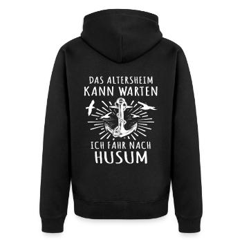 Husum - Unisex Premium Bio Zip Hoodie - Schwarz - Hinten - Nico (187cm)