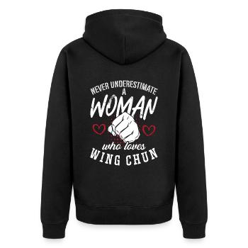 Le Wing Chun ne sous-estime jamais une combattante - Veste à capuche bio Premium Unisexe - noir - Dos - Nico (187cm)