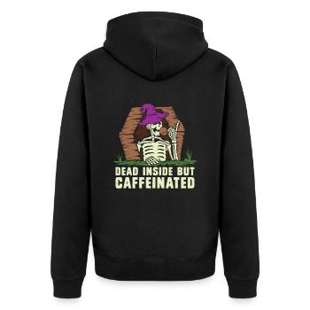 Mort à l’intérieur, mais caféiné - Veste à capuche bio Premium Unisexe - noir - Dos - Nico (187cm)