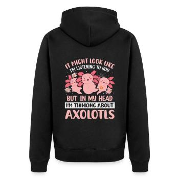 Axolotl Anime Cute Salamander Kawaii Animal - Unisex Premium Organic Zip Hoodie - black - Back - Nico (187cm)