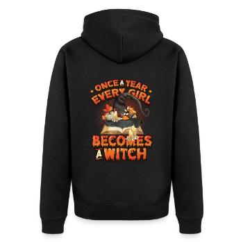 Once every girl becomes a witch on Halloween. - Unisex Premium Organic Zip Hoodie - black - Back - Nico (187cm)