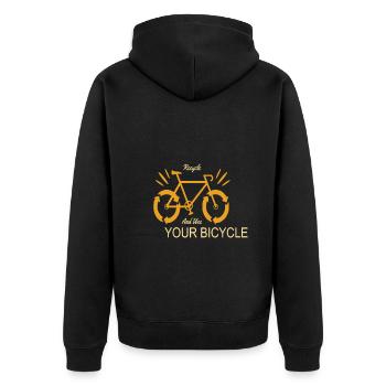 Recyceln und verwenden Sie Ihren Fahrrad-Erdschutz - Unisex Premium Bio Zip Hoodie - Schwarz - Hinten - Nico (187cm)