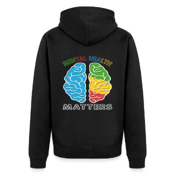 Psychische Gesundheit ist wichtig - Unisex Premium Bio Zip Hoodie - Schwarz - Hinten - Nico (187cm)