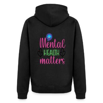 Mental Health Matters Zitate - Unisex Premium Bio Zip Hoodie - Schwarz - Hinten - Nico (187cm)