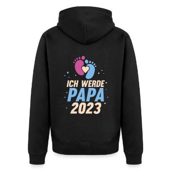 Vater 2023 Schwanger Werdender Papa - Unisex Premium Bio Zip Hoodie - Schwarz - Hinten - Nico (187cm)