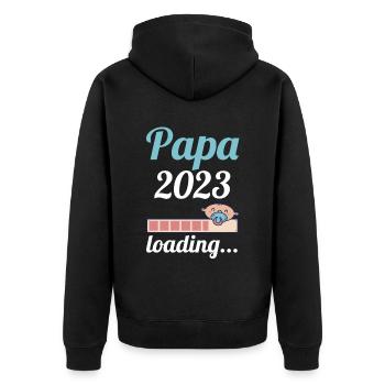 Vater 2023 Schwanger Werdender Papa - Unisex Premium Bio Zip Hoodie - Schwarz - Hinten - Nico (187cm)
