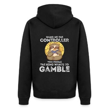 Hand me the controller you fools the king wants to - Unisex Premium Bio Zip Hoodie - Schwarz - Hinten - Nico (187cm)