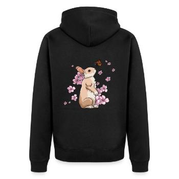 Lapin Papillon Fleur de Cerisier Japonais - Veste à capuche bio Premium Unisexe - noir - Dos - Nico (187cm)