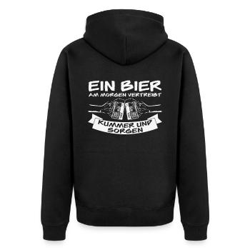 Bier am Morgen Bierspruch - Unisex Premium Bio Zip Hoodie - Schwarz - Hinten - Nico (187cm)