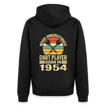 Never Underestimate Dart Player Born In 1954 - Unisex Premium Bio Zip Hoodie - Schwarz - Hinten - Nico (187cm)