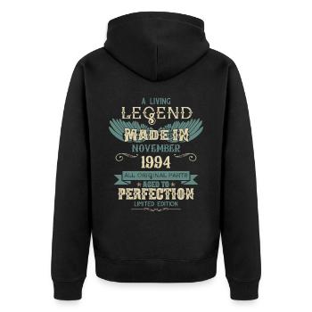 Novembre 1994 Vintage Anniversaire - Veste à capuche bio Premium Unisexe - noir - Dos - Nico (187cm)