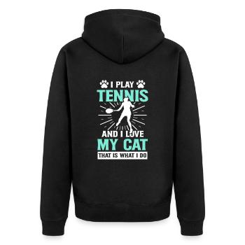 Tennis Sport Spiel Trainer Kätzchen Geist Katzenha - Unisex Premium Bio Zip Hoodie - Schwarz - Hinten - Nico (187cm)