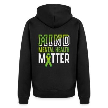 Mind Psychische Gesundheit ist wichtig - Unisex Premium Bio Zip Hoodie - Schwarz - Hinten - Nico (187cm)