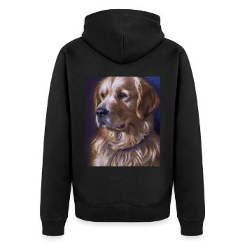 Golden Retriever Portrait Vincent Van Gogh Style - Unisex Premium Bio Zip Hoodie - Schwarz - Hinten - Nico (187cm)