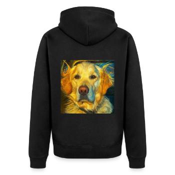 Golden Retriever Portrait Vincent Van Gogh Style - Unisex Premium Bio Zip Hoodie - Schwarz - Hinten - Nico (187cm)