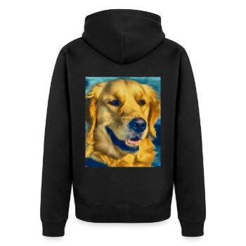 Golden Retriever Portrait Vincent Van Gogh Style - Unisex Premium Bio Zip Hoodie - Schwarz - Hinten - Nico (187cm)