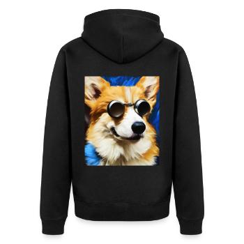 Corgi Portrait Vincent Van Gogh Style Hund - Unisex Premium Bio Zip Hoodie - Schwarz - Hinten - Nico (187cm)