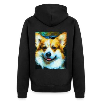 Corgi Portrait Vincent Van Gogh Style Hund - Unisex Premium Bio Zip Hoodie - Schwarz - Hinten - Nico (187cm)