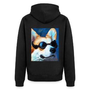 Corgi Portrait Vincent Van Gogh Style Hund - Unisex Premium Bio Zip Hoodie - Schwarz - Hinten - Nico (187cm)