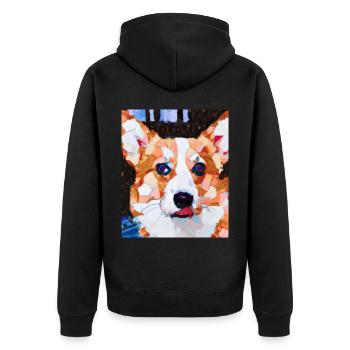 Corgi Portrait Kubismus Hund - Unisex Premium Bio Zip Hoodie - Schwarz - Hinten - Nico (187cm)