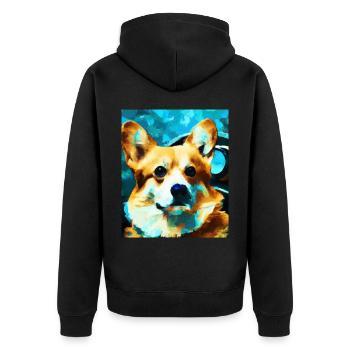 Corgi Portrait Vincent Van Gogh Style Hund - Unisex Premium Bio Zip Hoodie - Schwarz - Hinten - Nico (187cm)